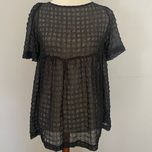 Urban Outfitters Black Sheer Grid-Pattern Short Sleeve Top, Size Medium